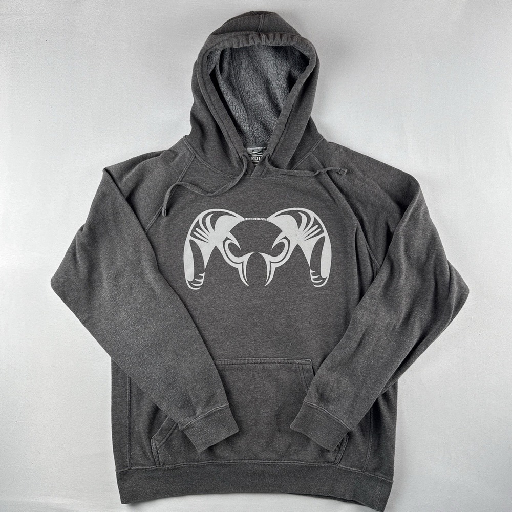 KUIU Ram Logo Hoodie Mens L Gray Hunting Pullover Sweatshirt